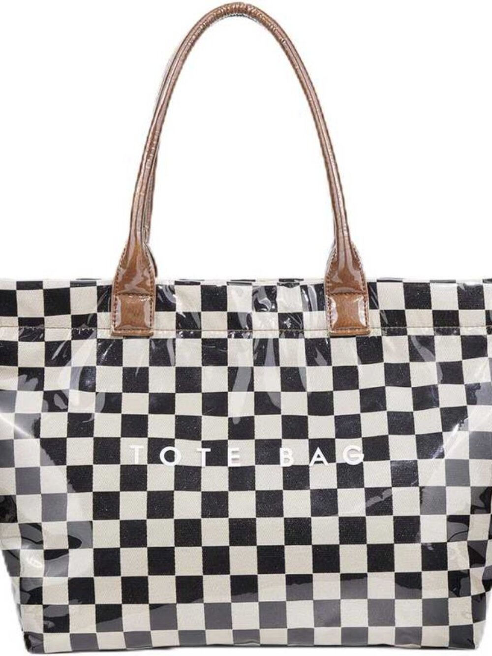 Large Checkered Pvc Tote Bag For Women Work Shopping View 2